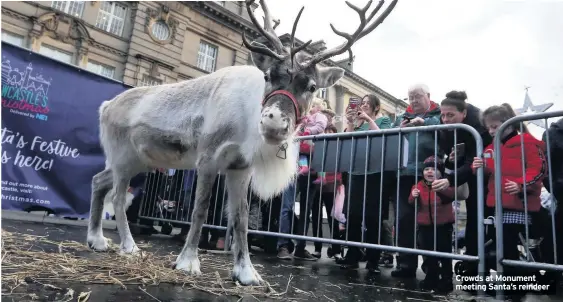  ??  ?? Crowds at Monument meeting Santa’s reindeer