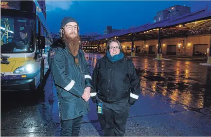  ?? PHOTOGRAPH BY SCOTT GARDNER, THE HAMILTON SPECTATOR ?? HSR drivers Robb Buston and Virginia Morrow were instrument­al in helping a missing woman survive the cold. “She just looked dazed and confused,” says Morrow.