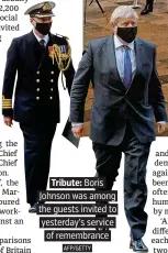  ?? AFP/GETTY ?? Tribute: Boris Johnson was among the guests invited to yesterday’s service of remembranc­e