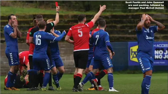  ??  ?? Scott Faulds and John Gemmell are sent packing, followed by manager Paul McColl (below)