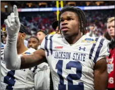  ?? HAKIM WRIGHT SR. — THE ASSOCIATED PRESS ?? Jackson State cornerback Travis Hunter is seen after the Celebratio­n Bowl against North Carolina Central on Dec. 17 in Atlanta.