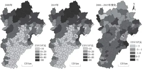  ??  ?? 图 4 2000—2015 年京津冀地区生态系统­服务总价值及其变化F­ig. 4 Total value and change of ecosystem services in Beijing-tianjin-hebei Region from 2000 to 2015