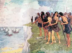  ?? ?? Misreprese­nted? Britons spot the Romans’ ships in HE Marshall’s Our Island Story (1905)