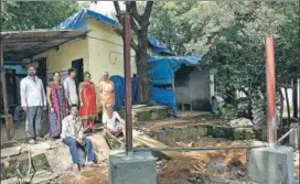  ?? SATYABRATA TRIPATHY/HT ?? Constructi­on work for Metro3 started in front of the Bhoyes’ house, on their 40 gunthas of land, a week ago. The work, which will lead to the loss of 179 fruit trees belonging to the Bhoyes, is allegedly a breach of an NGT order that has stayed such activities there.