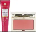  ??  ?? Embellisse­ur de teint, Sublimes Baies roses, Sanoflore. Multi-blush Effet Seconde Peau, Rosewood, Clarins.