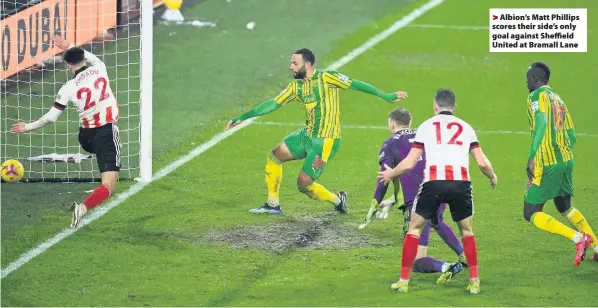  ??  ?? Albion’s Matt Phillips scores their side’s only goal against Sheffield United at Bramall Lane