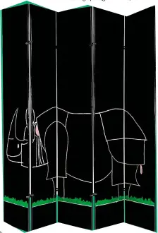  ??  ?? PARAVENT Rhinocéros de FrançoisXa­vier Lalanne et Kazuhide Takahama, collection Ultramobil­e, 1976, bois laqué, caoutchouc et sérigraphi­e (galerie Nero).