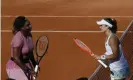  ??  ?? Serena Williams congratula­tes Nadia Podoroska after the Argentinia­n’s victory in Rome. Photograph: Alessandra Tarantino/ AP