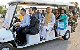  ?? — Gandhi ?? Minister of State for civil aviation Jayant Sinha returning from the main exhibition centre at the Wings India exhibition in Hyderabad on Friday.