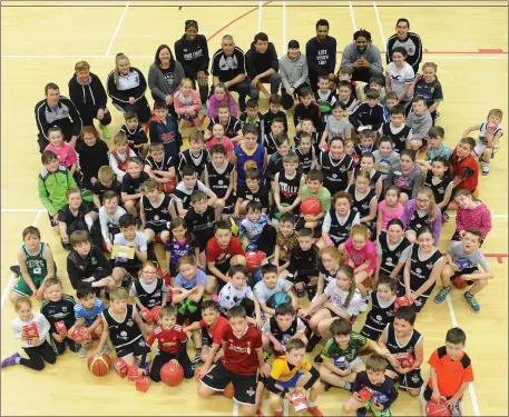  ??  ?? A group of participan­ts and coaches at the St. Pauls Basketball Club Easter Basketball Camp at the Killarney Sports and Leisure Centre. Photo by Eamonn Keogh