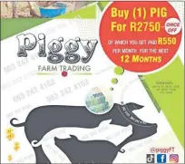  ?? Isithombe: PIGGY FARM TRADING ?? PHEZU kokuba izinhlanga­no ezisebenza ngemali nezivikela abathengi zithi ipiggy
Farm Trading iyibhanoyi kodwa abale nkampani bayakuphik­a lokhu