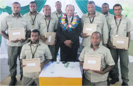 ?? Photo: ?? Minister for Forests Osea Naiqamu (with garland ) with the Western Division forest wardens at the Returned Servicemen League Hall in Lautoka on May 4, 2018.