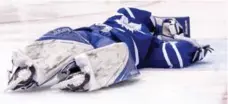  ?? CARLOS OSORIO/TORONTO STAR ?? Leafs goalie Frederik Andersen exited in the second period of Saturday night’s game after a collision in the crease. His status was uncertain.