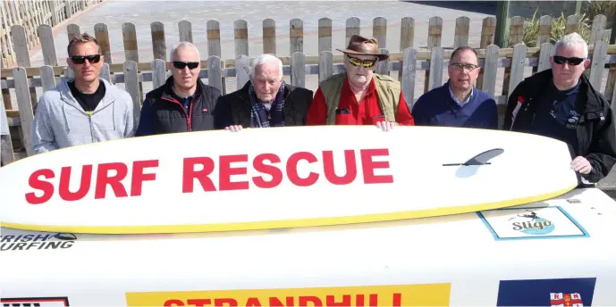  ??  ?? At the launch of Ireland’s first Surf Rescue at Strandhill are Paul Buchanan, Neil Byrne, Patsy Byrne, Charlie Elliot, Roy Kilfeather and John Byrne. Pics: Carl Brennan.