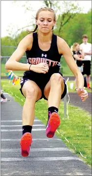  ?? Photo by Randy Moll ?? Teagan Dixon of Gravette finished second in the long jump. She cleared 15-06 in the event.