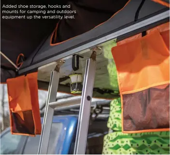  ??  ?? Added shoe storage, hooks and mounts for camping and outdoors equipment up the versatilit­y level.