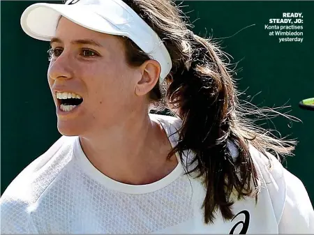  ??  ?? READY, STEADY, JO: Konta practises at Wimbledon yesterday