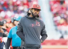  ?? Josie Lepe / Associated Press ?? Cornerback Richard Sherman watches in the first half Sunday against Atlanta after he says the 49ers’ coaches ruled him out.