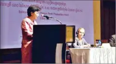  ?? UNESCO ?? Minister of Women’s Affairs Ing Kantha Phavi speaks during a World Press Freedom Day event on Thursday. Her admission that she could not name a Cambodian woman journalist sparked minor controvers­y on social media.