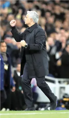  ?? | PA ?? TOTTENHAM Hotspur manager Jose Mourinho celebrates after Harry Kane (not pictured) scores his side’s second goal against Olympiacos during the UEFA Champions League Group B match at Tottenham Hotspur Stadium in London.