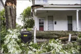  ?? ALLISON FARRAND — THE GRAND RAPIDS PRESS VIA AP ?? A large tree branch lies on the ground after a severe storm in Grand Rapids, Mich., Saturday. A number of homes had their roofs ripped off, trees were uprooted and vehicles damaged after the storm hit parts of western Michigan on Saturday.