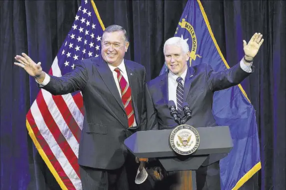  ?? Chase Stevens Las Vegas Review-Journal @csstevensp­hoto ?? Vice President Mike Pence joins Cresent Hardy, Republican candidate for the 4th Congressio­nal District, at a campaign event Saturday at the Sands Showroom at The Venetian. Hardy is facing Democrat Steven Horsford for the open seat.