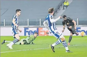  ?? FOTO: EFE ?? Bruno Fernandes trajo de cabeza a toda la Real Sociedad durante el partido de ayer