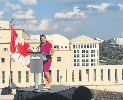  ?? AP PHOTO ?? Foreign Affairs Minister Chrystia Freeland talks to the media after day one of the NAFTA talks in Washington, D.C., Wednesday.