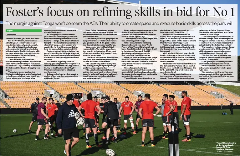  ?? Photo / Photosport ?? The All Blacks training at the home of rugby league, Mt Smart Stadium, this week.