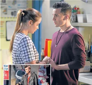  ??  ?? ▼
Aaron has returned to Walford (above, with Jacqueline Jossa) but he still enjoys appearing on stage.