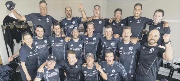  ?? PICTURE: DONALD MACLEOD ?? 0 The Scotland team celebrate after chasing down Sri Lanka’s total of 288 to claim their first triumph against a top-ranked Test side in a 50-over clash.