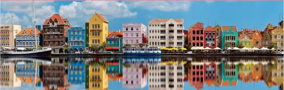  ?? ?? VIBRANT: The capital, Willemstad, features a waterfront with an array of brightly coloured buildings. Below: One of the island’s native rare turtles