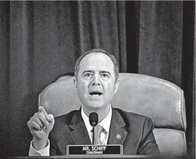  ?? ANDREW HARRER/GETTY-AFP ?? Rep. Adam Schiff, a federal prosecutor before he won his Burbank, California-based congressio­nal seat, has taken the role of lead inquisitor and public face of the probe.