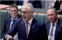  ?? AP ?? Australian Deputy Prime Minster Barnaby Joyce listens to Prime Minister Malcolm Turnbull during a session in the Australian Parliament in Canberra. —