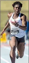  ?? NWA Democrat-Gazette/BEN GOFF ?? Jada Baylark of Arkansas is pleased she now has the school record in the 100-meter dash to herself. After previously sharing it with Veronica Campbell-Brown at 11.10 seconds, Baylark set a new school record when she ran an 11.06 at the NCAA West Prelims.