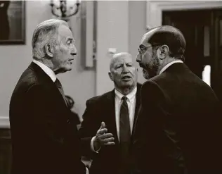  ?? Anna Moneymaker / New York Times ?? House Ways and Means Committee Chairman Richard Neal, D-mass., and Rep. Kevin Brady, R-the Woodlands, chat with Health and Human Services Secretary Alex Azar.