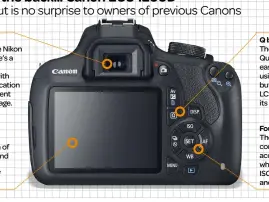  ??  ?? Viewfinder Matching the Nikon D3200, there’s a pentamirro­r viewfinder with 0.8x magnificat­ion and 95 per cent frame coverage. It lacks the touchscree­n of the EOS M, and has a lower resolution of 460k dots. Q button The excellent Quick menu is easy to...