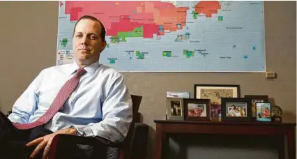  ?? Brett Coomer / Staff photograph­er ?? Talos Energy CEO Timothy Duncan in the company’s Houston office. Mexico’s national oil company has laid claims to an oil field discovered by a Talos-led consortium in 2017.