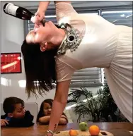  ??  ?? Katy Perry expertly performs the crab, while Celeste prompts two small onlookers to ask: ‘Why does Mummy drink?’