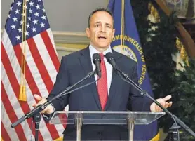  ?? TIMOTHY D. EASLEY/AP ?? Kentucky Gov. Matt Bevin announces his intent to call for a recanvass of Tuesday’s vote.