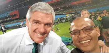  ?? Picture: SUPPLIED ?? PLEASE TO MEET YOU: Old Queenian Stephen Sass, right, who sang the New Zealand national anthem before the start of the recent Test game between the Springboks and the All Blacks, met up with former Bok coach Nick Mallett at Loftus Versveld in Pretoria on October 6
