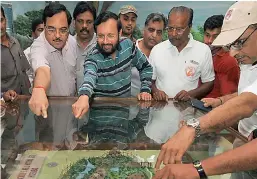  ??  ?? Union minister Prakash Javadekar at the KBR Park on Saturday. Mr Javadekar went for a morning walk in KBR Park where he interacted with other walkers.