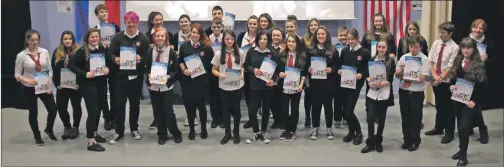  ??  ?? Kinlochlev­en high school pupils were given Saltire awards.