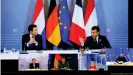  ??  ?? Reunión del presidente francés, Emmanuel Macron, con el canciller austríaco, Sebastian Kurz, sobre medidas antiterror­istas. (10.11.2020).