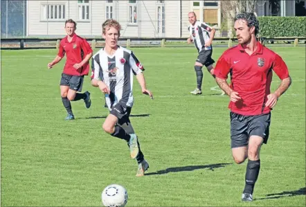  ?? Photo: MATAMATA SWIFTS ?? Brad West, foreground, and Rob Cox in action for Richardson Racing Stables Swifts reserves during their 2-1 win over Te Awamutu.
