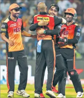  ?? BCCI ?? ▪ Rashid Khan bagged the crucial wickets of Kieron Pollard and Krunal Pandya to help Sunrisers Hyderabad beat Mumbai Indians who lost their last six wickets for 26 runs.