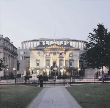  ??  ?? Artist’s impression­s of the new concert hall show the colonnade-style ‘crown,’ which will be open throughout the day offering views across the city