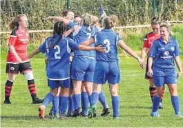  ?? Picture: GETHIN JONES ?? Amlwch Town Ladies celebrate a goal against Corwen