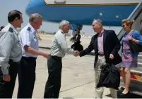  ?? (David Azagury/US Embassy Tel Aviv) ?? US CHAIRMAN OF the Joint Chiefs of Staff Gen. Joseph Dunford (center) deplanes after arriving in Israel yesterday.