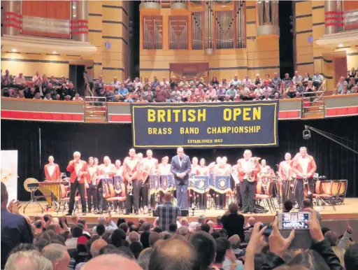  ??  ?? 2018 British Open Brass Band Champions Cory Band on stage at Birmingham’s Symphony Hall